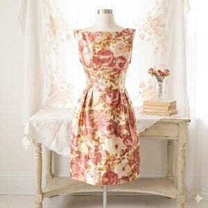 Vintage 50s Party Dress Metallic Brocade Jacquard Mid Century